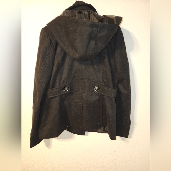 Women's Hooded Peacoat Size Large Black - Picture 2 of 6
